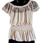 Charlotte Russe Ivory Lace Shoulder Peasant Blouse Women Junior Size Large EUC Photo 2