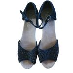 Toms Womens Black Suede Woven Peep Toe Cork Wedge Ankle Strap Sandals Photo 2