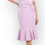 London Times Twist Front Dress Womens 6 Lavender Knee Length V-Neck Short Sleeve Photo 0