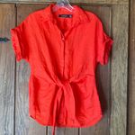 Lauren RL Red Linen Roll S/S Sleeve Button Up Tie Front Shirt Size S Photo 0