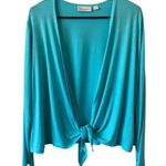 BELLE BY KIM GRAVEL NWOT Rayon Spandex Shrug Size Small Cabana Blue Tie Front Photo 0