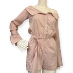 Romeo + Juliet Couture Pink White Striped Off Shoulder Romper Photo 0