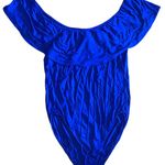 Glitz Ruffled Off The Shoulder Blue Bodysuit Large Photo 1