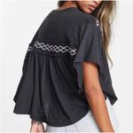 Free People Washed Black Market Embroidered V-Neck Top Size Large Photo 1