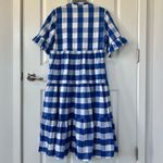 Anthropologie  Whit Two Blue and White Pleated Puff Sleeve Gingham Dress Photo 5