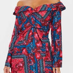 Pretty Little Thing  Multi Paisley Bardot Knot Detail Blazer Dress NWT Photo 0