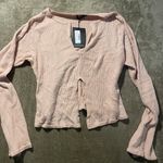 Pretty Little Thing NWT  Womens 18 Terry Ribbed Blush Pink Split Neck Long Sleeve Photo 0