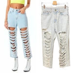 Carmar‎ Denim Super Ripped Straight Leg Jeans Light Wash Blue Size 26 Photo 1