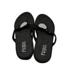 Flojos Olivia Wedge Sandals Flip Flops Black Heart SZ 6 Rhinestone Embellished Photo 8