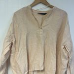 ZARA  Women's Top S Peach Cream 100% Linen 3/4 Sleeve Collared Tunic Oversized Photo 5