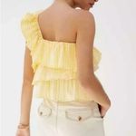 Anthropologie  Maeve One Shoulder Blouse Striped Ruffled Cotton Yellow, Sz M Photo 1