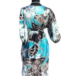 Cache  Tropical Black White Blue Silk Dress Adjust Draw Waist Belt New $188 NWT Photo 5