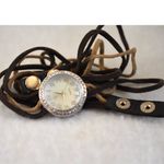 Charming Charlie  Silver Tone Rhinestone Accent Brown Leather Cord Wrap Watch Photo 1