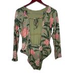 Agua Bendita  Target Green Peony Floral Long Sleeve 1 Piece Swimsuit Bodysuit XL Photo 5