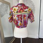 Vintage 90s 1991 Colorful Boho Hippie Floral Flower Front Tie Crop Top Blouse S Photo 4
