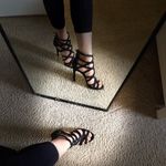 Vince Camuto Black Caviar/Soft Calf Strappy Heels Photo 9