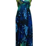 Bailey blue  V-neck Peacock Feather Print Maxi Women's Dress Size Medium Photo 0