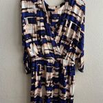 Parker Blouson Catalina Dress Stretch Drape Faux Wrap Watercolor Dolman Sleeve S Photo 3