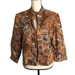Anthracite Linen Animal Skin Print Crop Blazer Size 10 Brown Photo 0