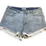Free People  Denim Jean Short Women's Size 29 Light Wash Embroidered Trim Boho Photo 0