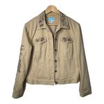 Vintage Nancy Bolen Denim Jacket Large Embellished Beaded Women Size Large Tan Photo 0