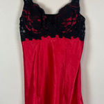 Victoria's Secret Red Black Lace Satin Babydoll Chemise Lingerie L Underwire Photo 0