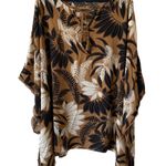 Denim & Co  BEACH NWOT Georgette Split Neck Poncho Size 2X/3X Chestnut Multi Photo 0