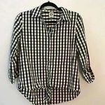 Anne Klein Navy Checkered 3/4 Length Sleeve Tie Front Button Down Shirt Top Photo 0