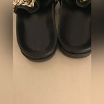 Kendall + Kylie  women black leather slide Shiloh gold chain sandals US 7.5 Photo 2