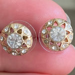 Gold Tone Stud Earrings Zodiac Clear‎ Rhinestone Star Detail Boho Clean Girl Photo 0