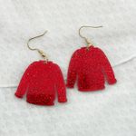 Christmas Reindeer Sweater Earrings, Ugly Holiday Party Earrings, Novelty Red Photo 1