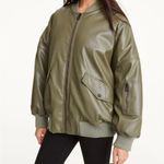 DKNY Oversized Leather Bomber Jacket Women’s Olive Green size S Photo 0