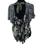 Free People Womens Blouse Top Floral Cold Shoulder Short Sleeve Black Small Photo 3