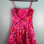BCBGMAXAZRIA sz2 Pink/Red Floral Rosette Cocktail Party Mini Dress Bubble hoco Photo 0
