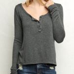 Brandy Melville Nadia Semi Crop Long Sleeve Henley Tee - Charcoal Photo 0