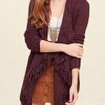 Hollister Fringe Blanket Cardigan Burgundy Maroon Red Open Draped WOOL Sweater Photo 0