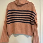 SO NWT  Sz:L Pink Navy Stripes Turtleneck Oversized Cropped Pullover Sweater. Photo 1