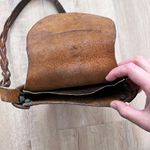 Vintage 70s Handmade Hand Tooled Cowhide Leather Crossbody Handbag Purse Flowers Brown Photo 3