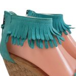 Minnetonka Aqua suede fringe Nicki wedge sandals Photo 5