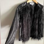 Libby Edelman Faux Fur Faux Leather Jacket Black Shaggy Moto XS Boho Photo 3