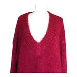Aerie Oversized Ribbed V-Neck Sweater Long Sleeve Red Pullover Women's Medium Photo 1