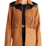 We Wore What Fringe Western Faux Suede Jacket Acorn Brown and Black Medium NWT Photo 0
