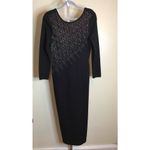 Kasper ASL x Nina Charles Knit long/SL Maxi Dress Sz. Sm Black Bejeweled Bodice Photo 2