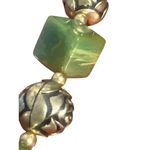 Vintage Bakelite Green Moss Square Bead Choker Collar Necklace Gold Tone Rose Photo 2