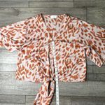 Adrienne  Pink and Orange Patterned Tie-Front Blouse Photo 2