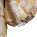 ASTR  The Label Ilana Puff Sleeve Tiered Midi Dress Orange Yellow Plaid M New Photo 5