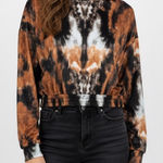 Topshop Tie Dye Cropped Sweatshirt Long Sleeve Crewneck Orange Black Size 6 Photo 0