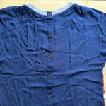 Jolt Plaid Cap Sleeve Contrast Button Back Top in Red/White/Navy/Gray - Medium Photo 8