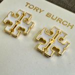 Tory Burch NEW KIRA Stud Earrings; Tory Gold & White; comes on TB Earring Card Photo 3