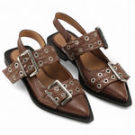 Ganni  Feminine buckle ballerinas Brown Leather Slingback Pointed Flats 39 $425‎ Photo 0